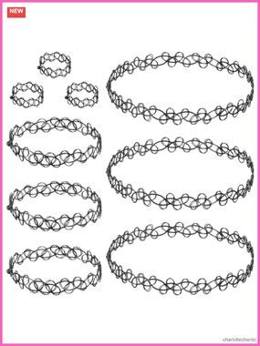 Tattoo Choker Necklace Bracelet Ring Set 9pc Stretch Grunge